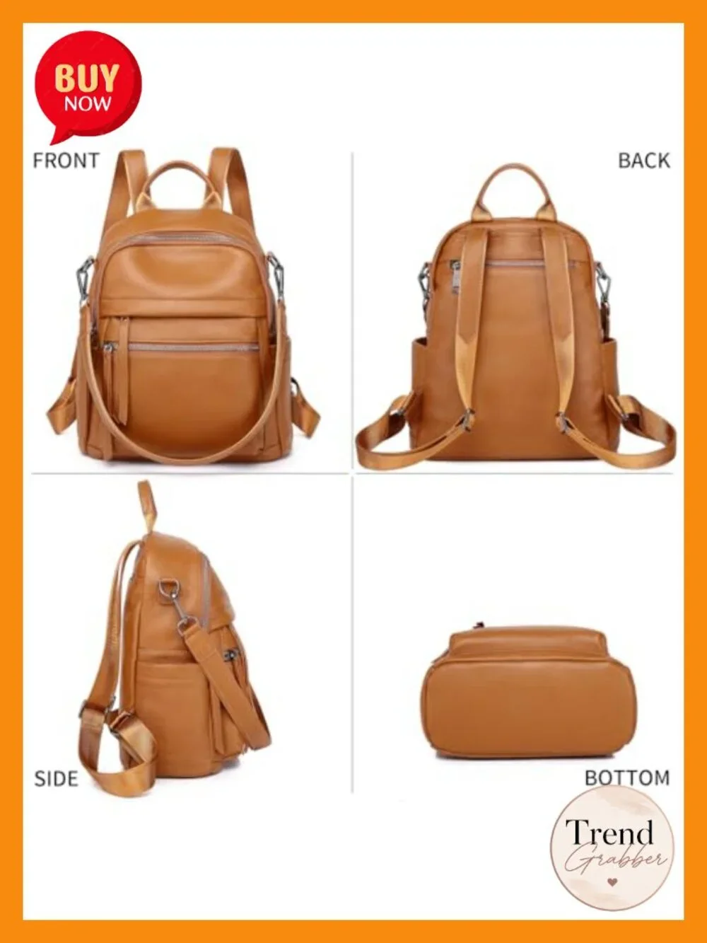 Genuine Leather Backpack Purse for Women Full Grain Cowhide 3-in-1 Convertible